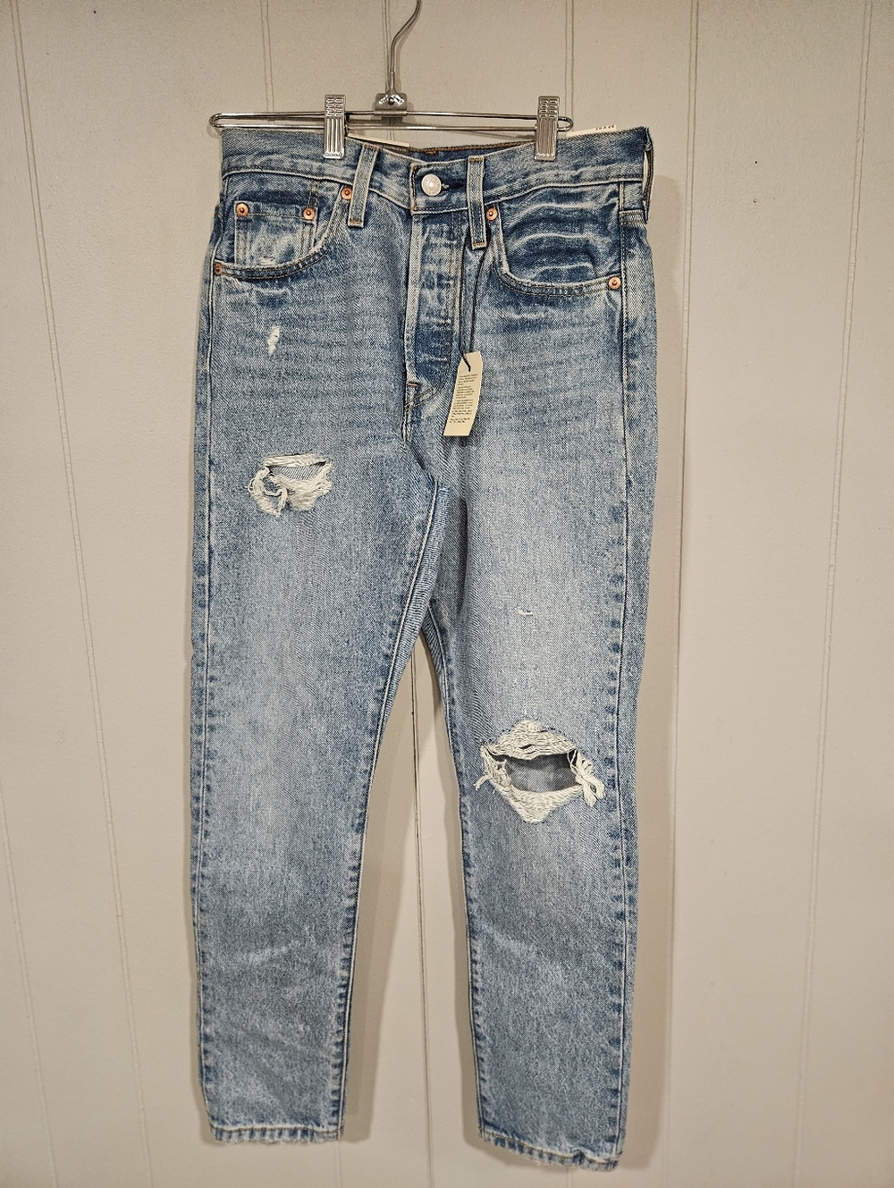Levi's 501 Skinny Jeans Womens 25x28 Blue Denim Distressed High Rise Raw Hem NWT
